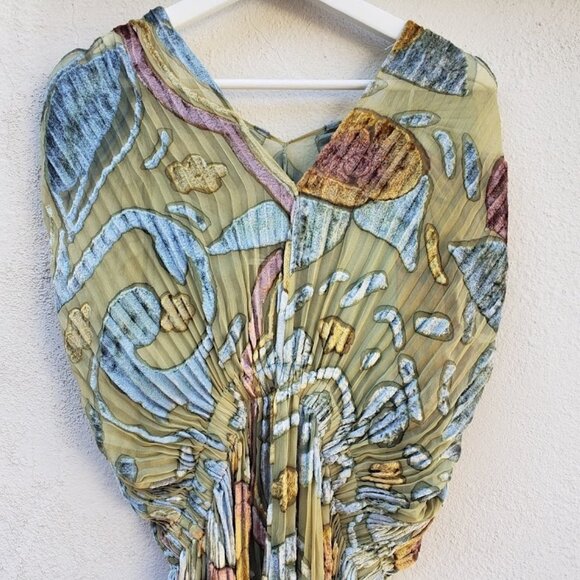 CO. Hand Painted Watercolor French Velvet Pleated Midi Dress - Picture 7 of 10